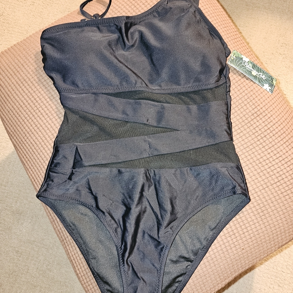 Black Mesh Cutout One-Piece Swimsuit - Women - Picture 4 of 5